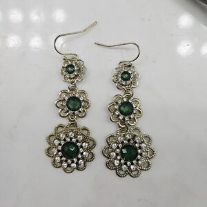 Elegant Gold and Green Floral Drop Earrings